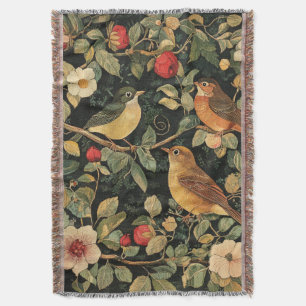 Vintage William Morris Cottage Core Floral Birds Throw Blanket