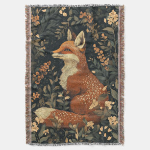 Vintage William Morris Cottage Core Fox & Foliage Throw Blanket