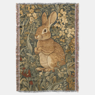 Vintage William Morris Cottage Core Rabbit Throw Blanket