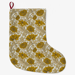 Vintage William Morris Earth Tone Floral Pattern Large Christmas Stocking