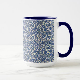 Vintage William Morris Floral Pattern Blue White Mug