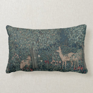 Vintage William Morris Greenery Forest Animals Lumbar Cushion