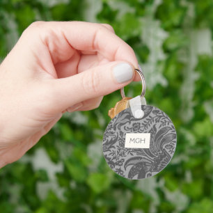 Vintage William Morris Grey Botanical Monogram Key Ring