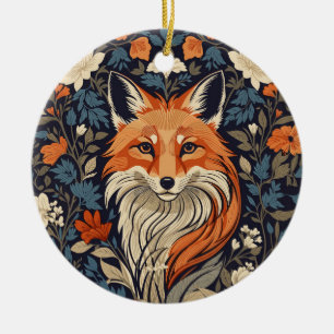 Vintage William Morris Inspired Floral Red Fox Ceramic Tree Decoration