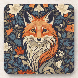 Vintage William Morris Inspired Floral Red Fox  Coaster