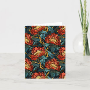 Vintage William Morris-inspired Red Peony Flower Card