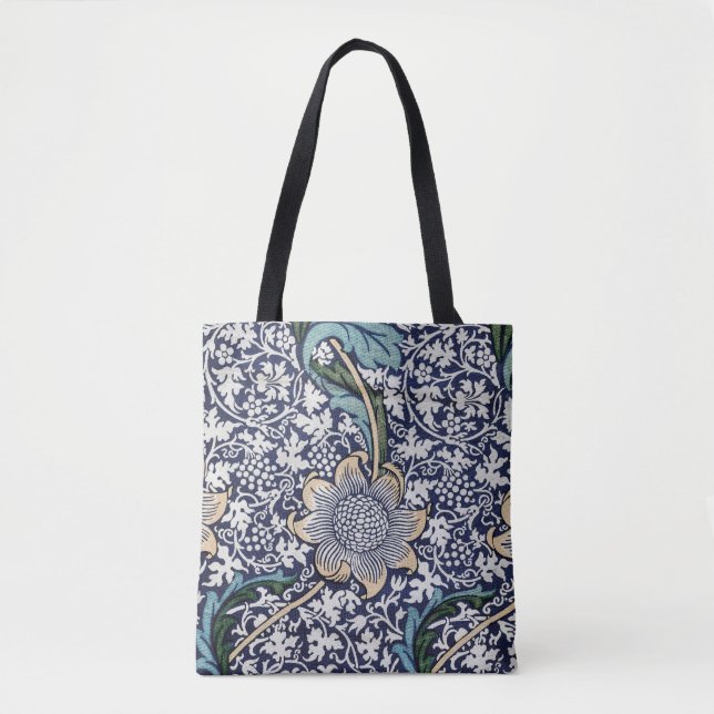 Vintage William Morris Kennet Blue Floral Pattern Tote Bag (Front)