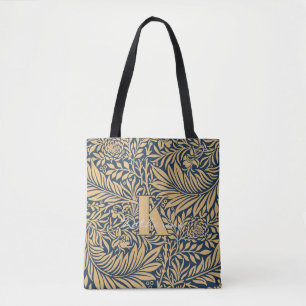 Vintage William Morris Larkspur Pattern Monogram Tote Bag