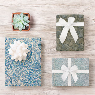 Vintage William Morris Leaves Blue Patterns Wrapping Paper Sheet