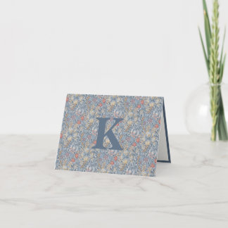 Vintage William Morris Navy Blue Red Chrysanthemum Thank You Card