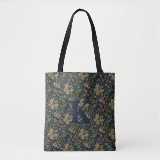 Vintage William Morris Navy Blue Red Chrysanthemum Tote Bag