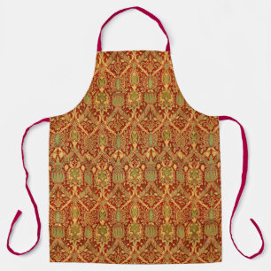 Vintage William Morris Pattern Red Turquoise Gold Apron