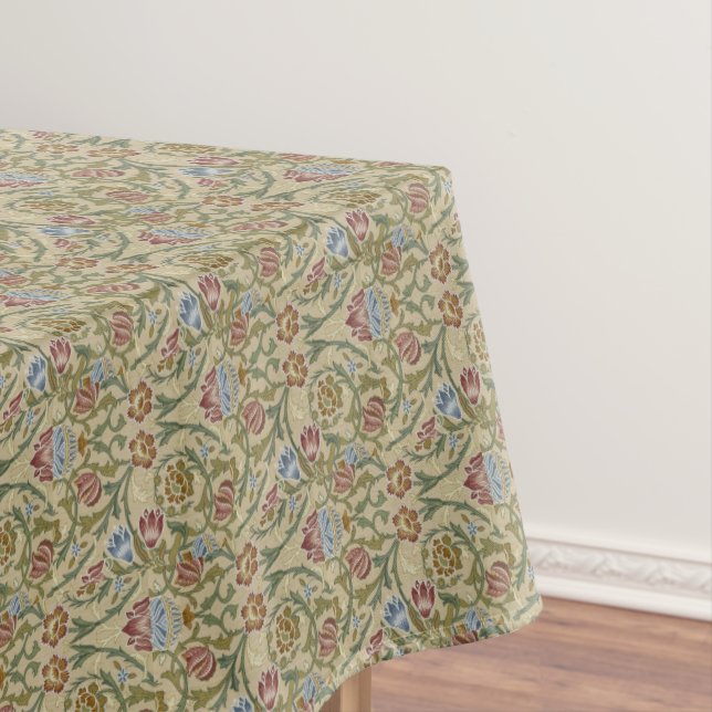 Vintage William Morris Pink Blue Brocade Tablecloth (In Situ)