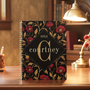 Vintage William Morris Red Gold Poppy Monogram Planner