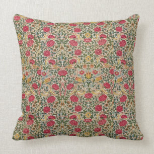 Vintage William Morris Rose Pink Yellow Bird Flor Cushion