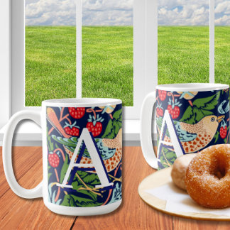 Vintage William Morris 'Strawberry Thief' Monogram Coffee Mug