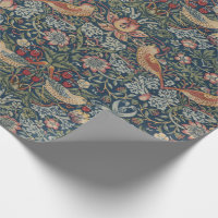 Art Nouveau Strawberries and Leaves, Dark Brown Wrapping Paper