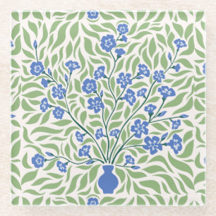 Vintage William Morris Style Blue Flower Vase Glass Coaster