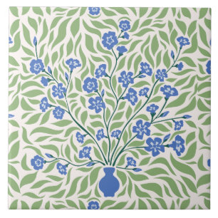 Vintage William Morris Style Blue Flower Vase Tile