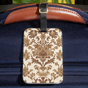 Vintage William Morris Venetian Floral Brown White Luggage Tag