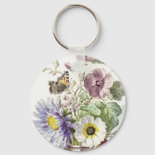 Vintage William van Leen Floral Butterfly Art Key Ring