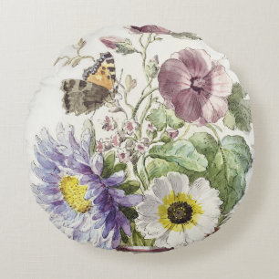Vintage William van Leen Floral Butterfly Art Round Cushion