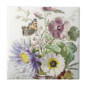 Vintage William van Leen Floral Butterfly Art Tile