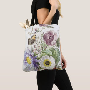 Vintage William van Leen Floral Butterfly Art Tote Bag