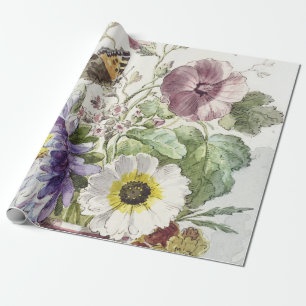 Vintage William van Leen Floral Butterfly Art Wrapping Paper