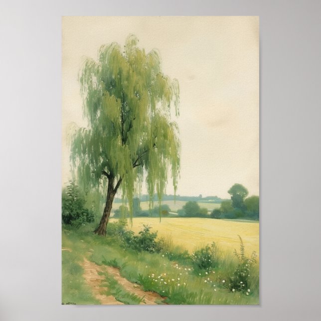 Vintage Willow Tree Country Landscape Art Poster (Front)