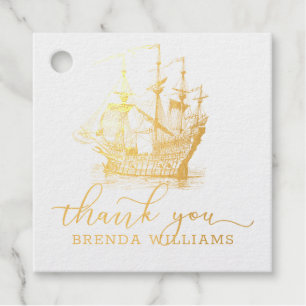 Vintage wind sailing boat, thank you typography favour tags