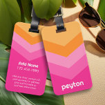 Vintage Windbreaker Colour Block Darts Custom Name Luggage Tag<br><div class="desc">A bold, graphic design with colourful shades of hot pink and orange -- with a fun colour block to add your name or any text. The stripe pattern is a trendy throwback to windbreakers from the 80s and 90s with punches of colour. You can add a name, monogram or other...</div>