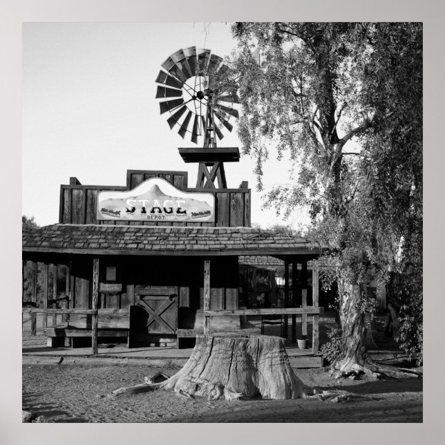 Vintage Windmill Black and White Photo Poster (Front)