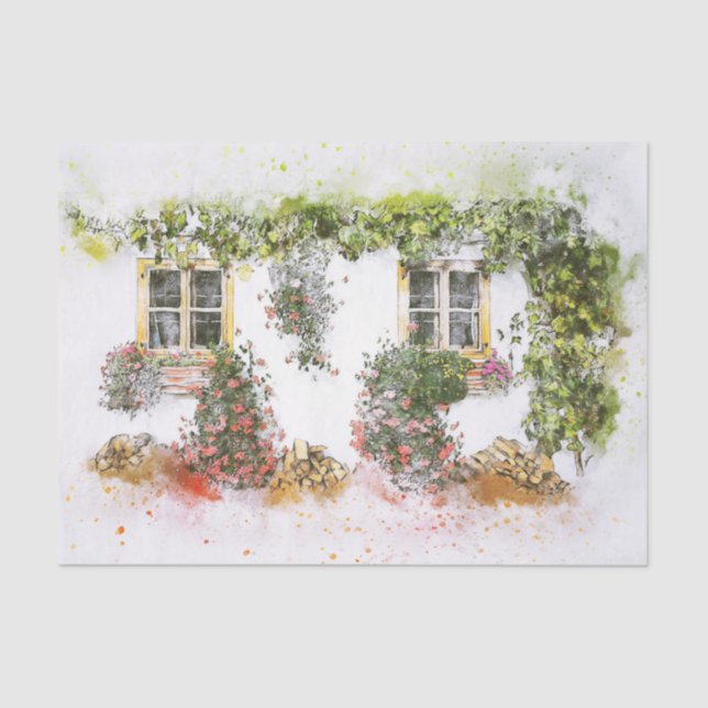 Vintage Window Flowers Decoupage Tissue Paper (Front)