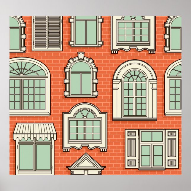 Vintage Window Scenic Pattern Poster (Front)