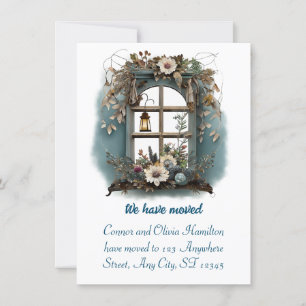 Vintage Window Watercolor Landscape Moving Announcement