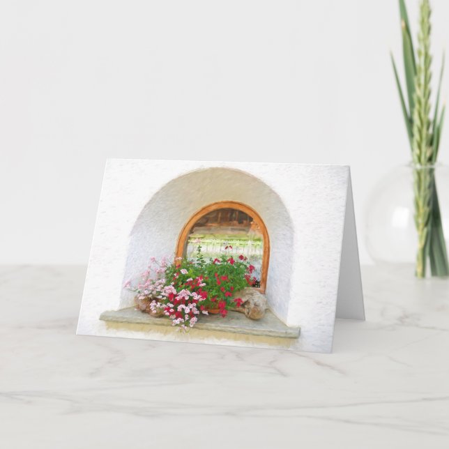 vintage window with flowers card (Front)