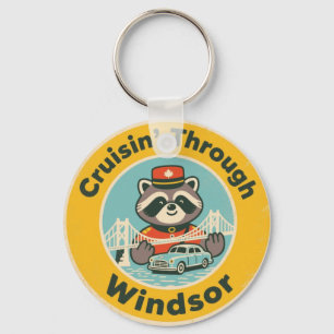 Vintage Windsor Ontario Retro Car and Racoon Key Ring