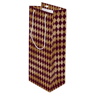 Vintage Wine and Gold Harlequin   Wine Gift Bag