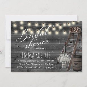 Vintage Wine Barrel Wood Love Ladder Bridal Shower Invitation