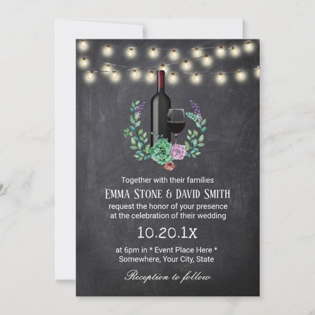 Vintage Wine Bottle Chalkboard Elegant Wedding Invitation (Front)