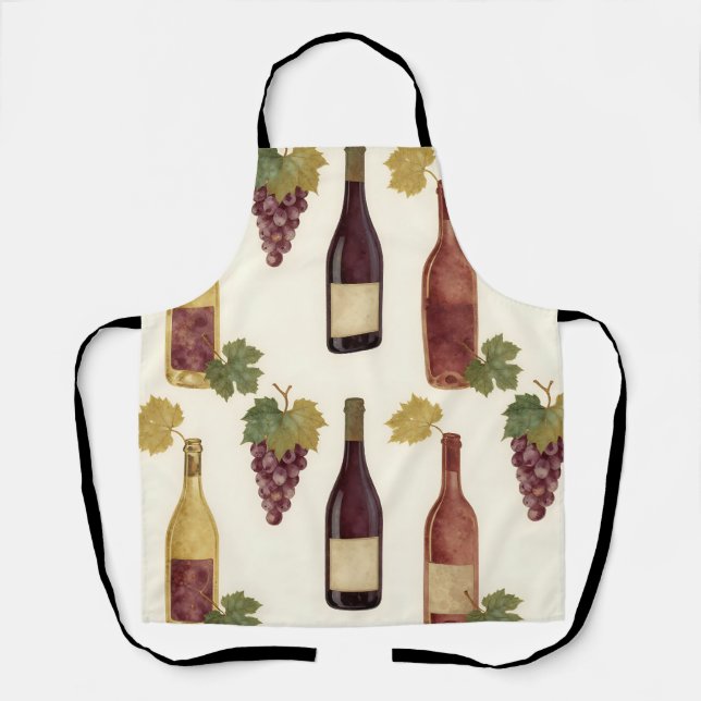 Vintage Wine Bottle Grapevine Pattern Apron (Front)