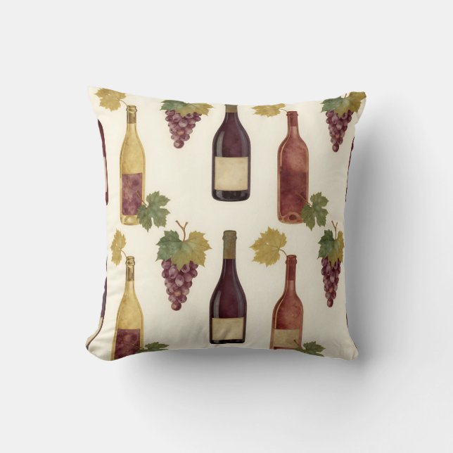 Vintage Wine Bottle Grapevine Pattern Cushion (Front)
