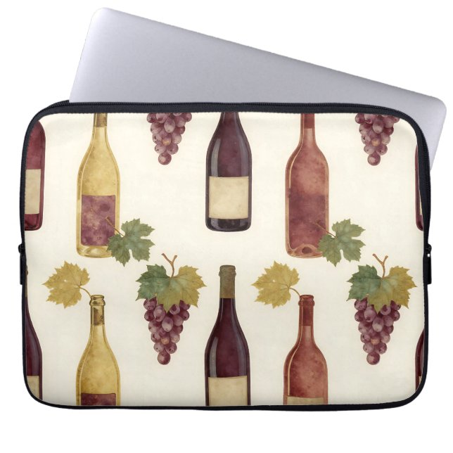 Vintage Wine Bottle Grapevine Pattern Laptop Sleeve (Front)