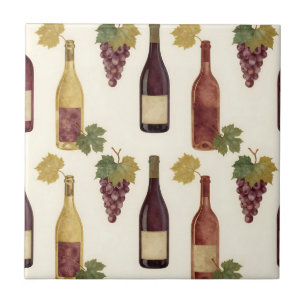 Vintage Wine Bottle Grapevine Pattern Tile