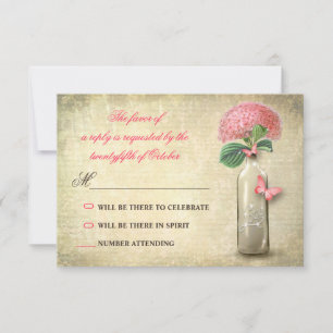 vintage wine bottle & pink flowers wedding rsvp