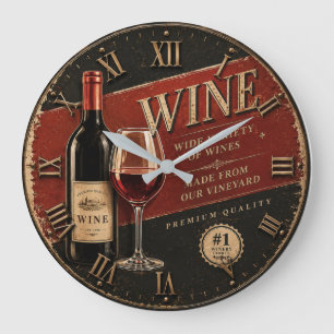 Vintage Wine Bottle Rustic Winery Vineyard Kitchen Large Clock