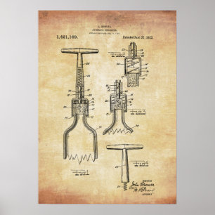 Vintage Wine Corkscrew Patent Poster