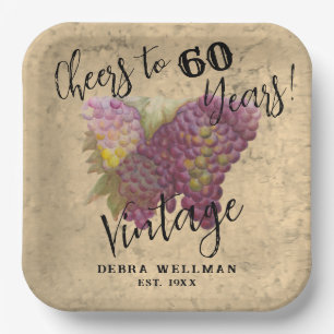 Vintage Wine Country 60th Birthday Cheers to 60 Paper Plate