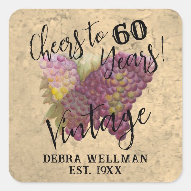 Vintage Wine Country 60th Birthday Cheers to 60  Square Sticker (Front)